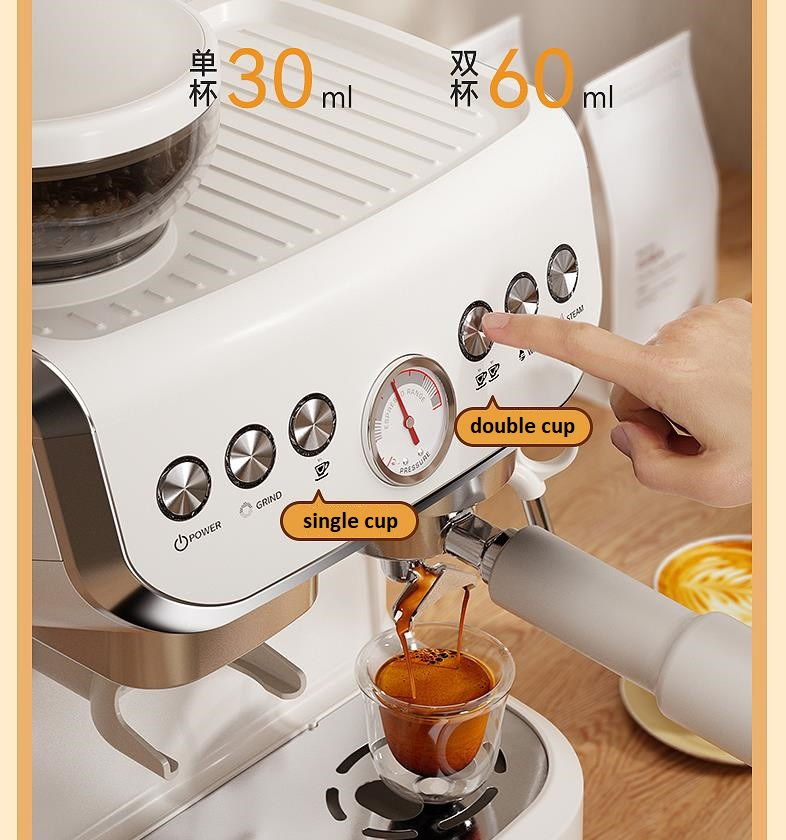 15bar Pump Espresso Grinding Integrated Coffee Maker Machine with Milk Frother