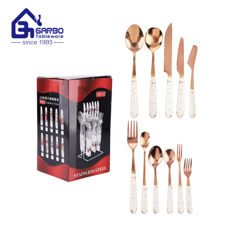 Garbo China Competitive Price Elctroplated 410 Stainless Steel Fruit Fork Dessert Fork Cake Fork with White Ceramic Handle Hotel Restaurant Cafe Serving Fork