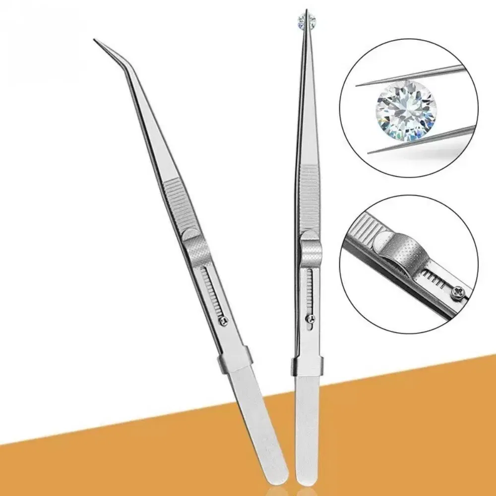 Professional Adjustable Anti-Slip Stainless Steel Diamond Gem Gemstone Jewelry Making Beading Tweezers