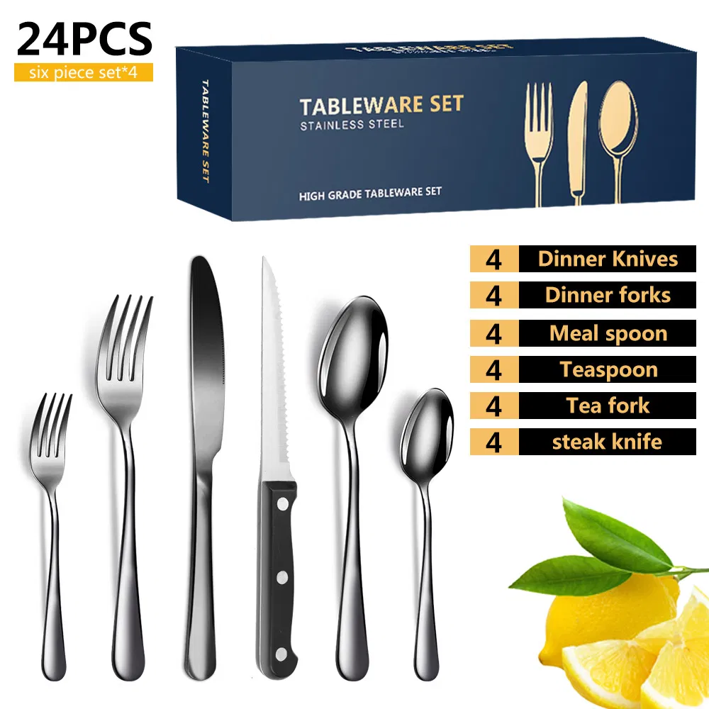 1010 Stainless Steel Cutlery Set 24 Piece Western Steak Knife, Fork and Spoon Gift Set