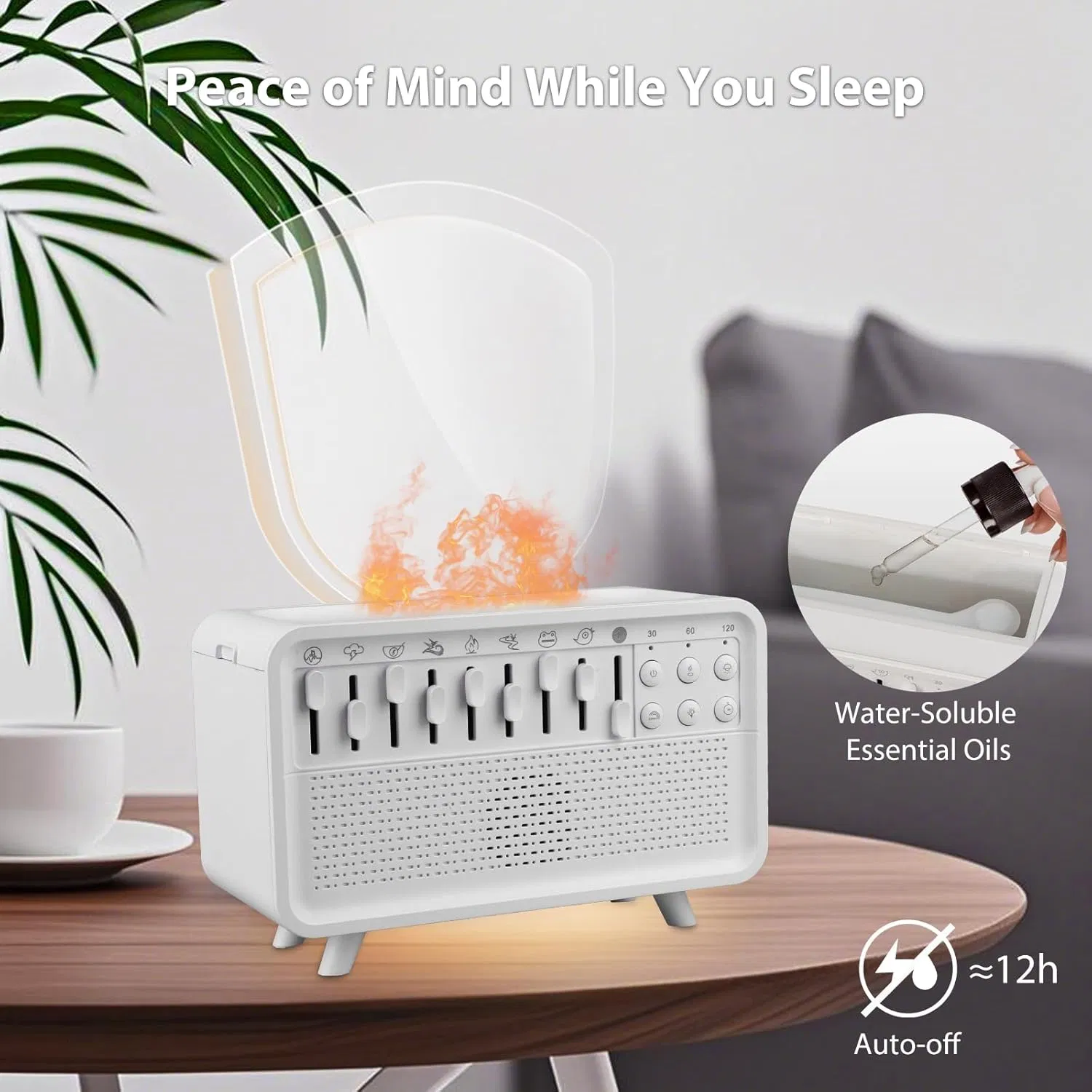 3 in 1 White Noise Sleep Aid Bt Speaker Simulation Flame Aromatherapy Humidifier Night Light Sleep Aid White Noise Aroma Diffuser