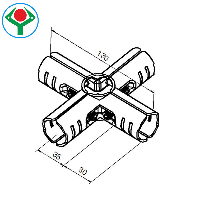 Ys-5 Black 5 Way Cross Metal Joint Set with Striations and Pre-Drilled Reinforcement Holes