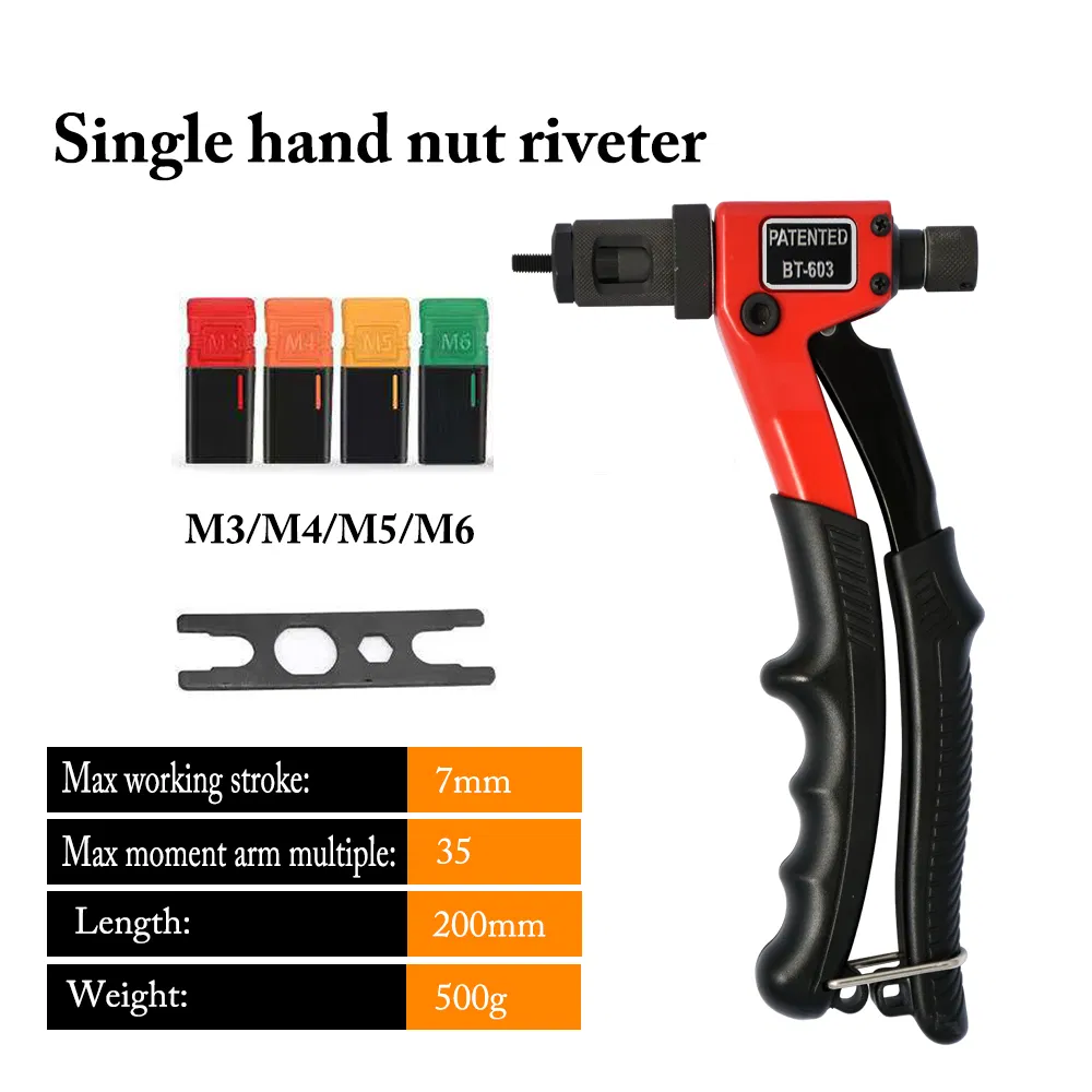 Bt-603 Single Rivet Nut Gun Short Rivet Nut Gun Dynamic Pull Rivet Nut Gun Pull Mother Gun Single Hand Pull Mother Gun Hand Riveter Threaded Insert Tool Rivet