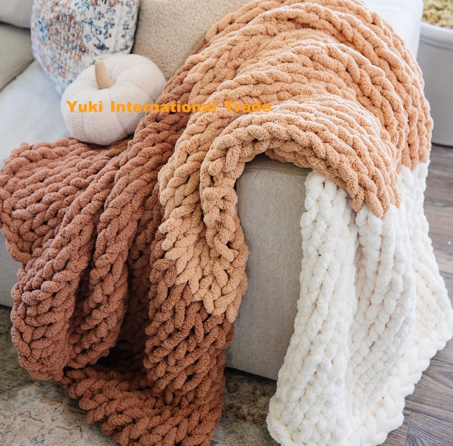 Yuki Chunky Yarn Throw Hand Made Knitted Blanket