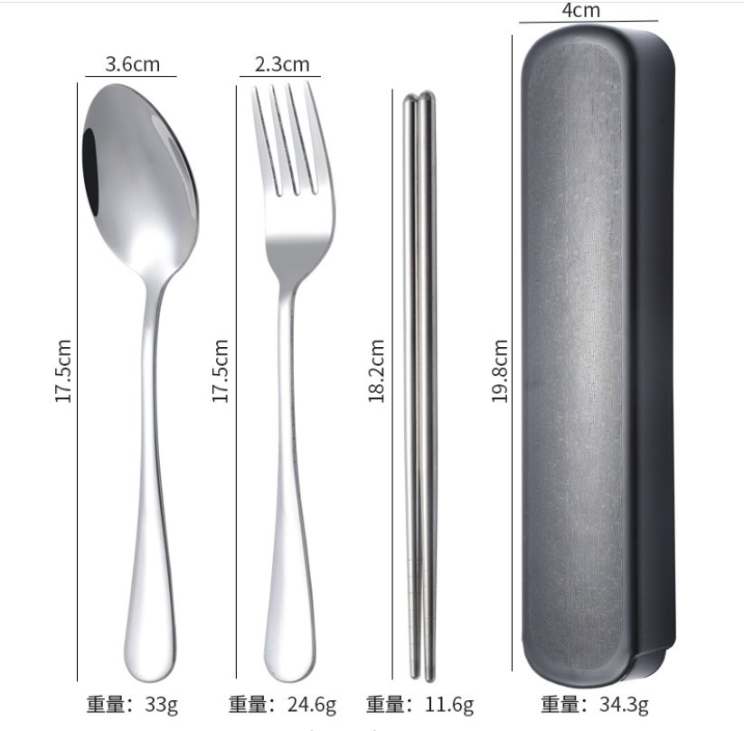 Wholesale Three Colors 304 Stainless Steel Portable Travel Camping Cutlery Set for Gift