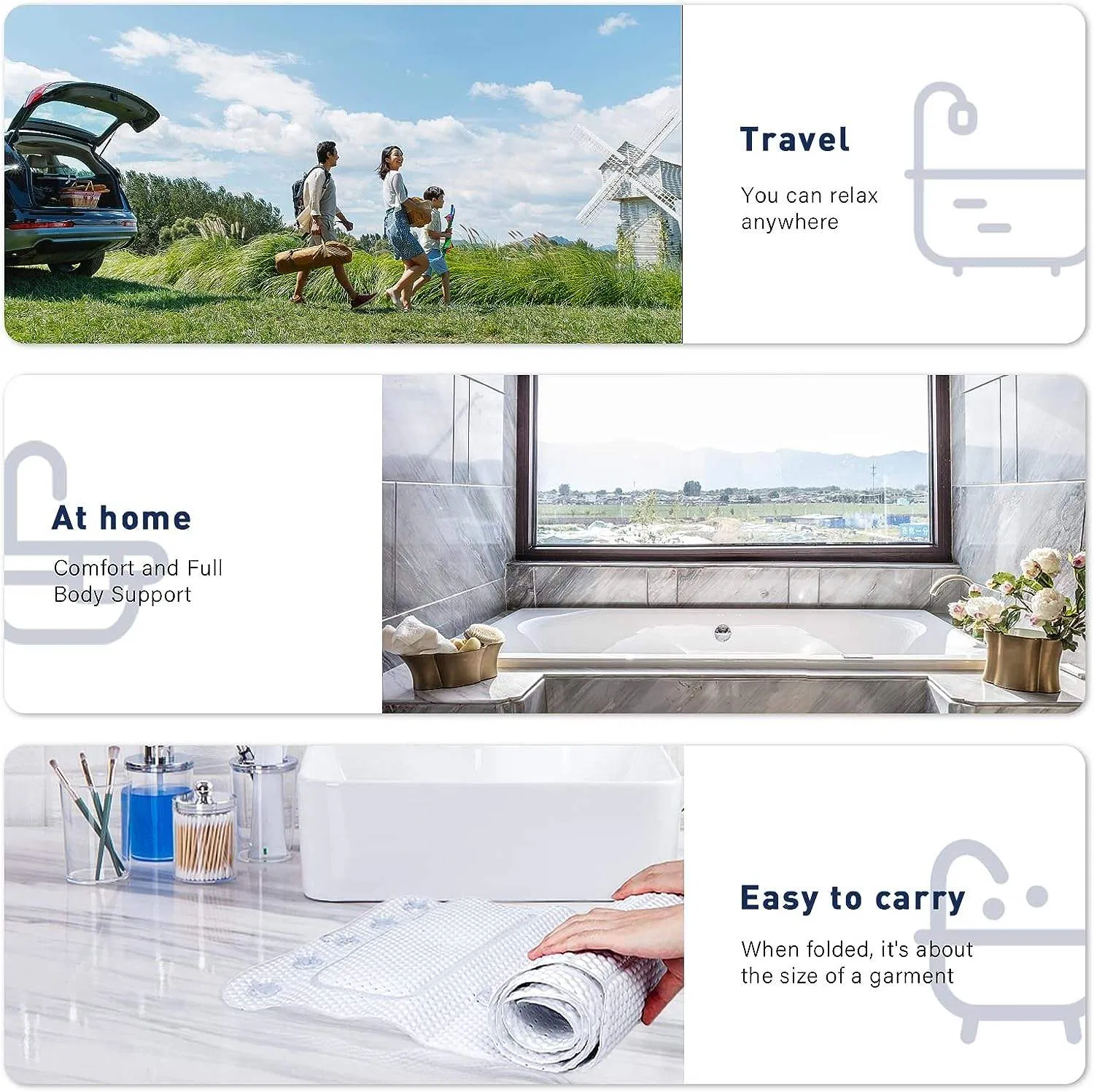 Non-Slip Cushioned Bathtub Pillow PVC Bath Pillow for Full Body, Neck Back & Shoulder Support Bath Mats