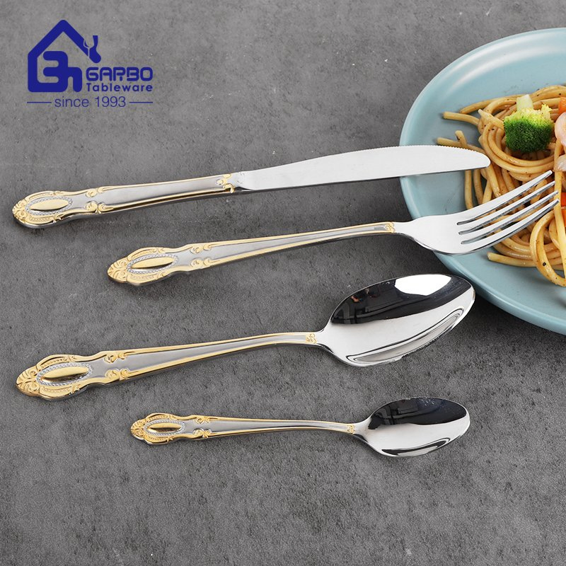 Hot Selling Elegant Gold Plating Handle 24PCS Cutlery Sets Stainless Steel Cutlery Set with Mirror Polish