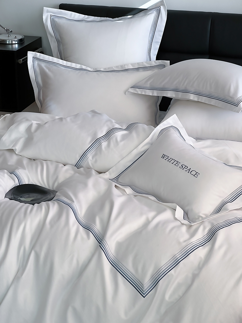 Solid White 100% Cotton Home Textile Hotel Style Quilt Cover Pillow Shams Bed Sheets Queen King Size Cheap Embroidery Bedding Set Wholesale