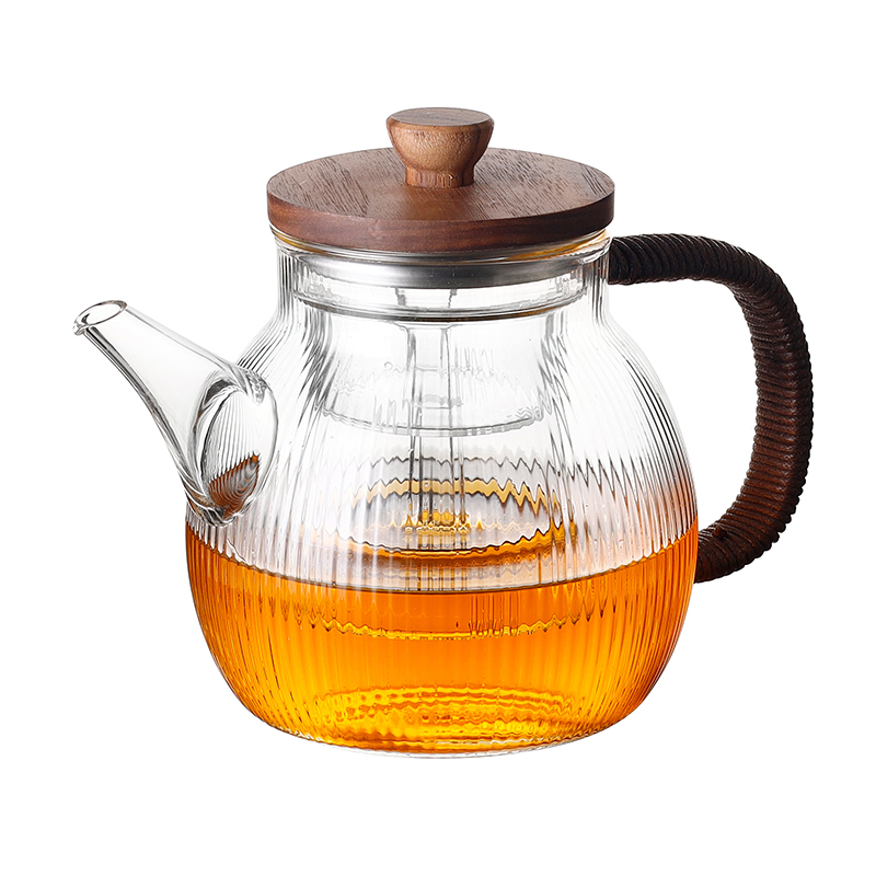 Hot Selling Glass Tea Pot Set Heat Resistant Theiere Tetera Glass Teapots with Wooden Lids