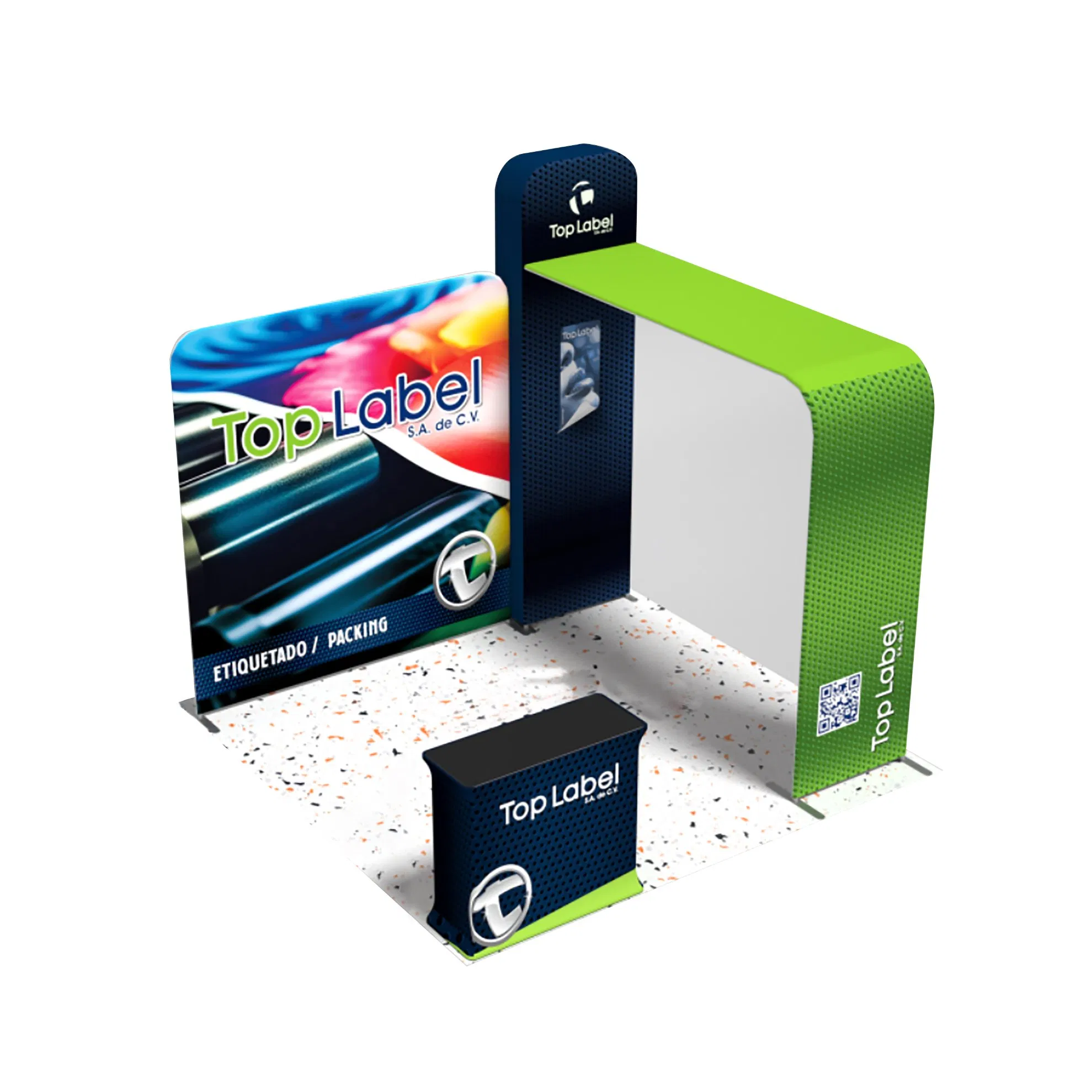 Trade Show Exhibition Booth System Fabric Backwall and Counter Displays Pop up Stand Table