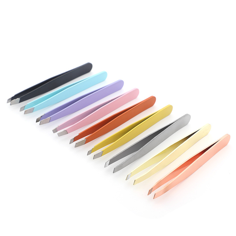 Stainless Steel Slanted Tweezers Eyebrow Clip Tight Color False Eyelashes Tool