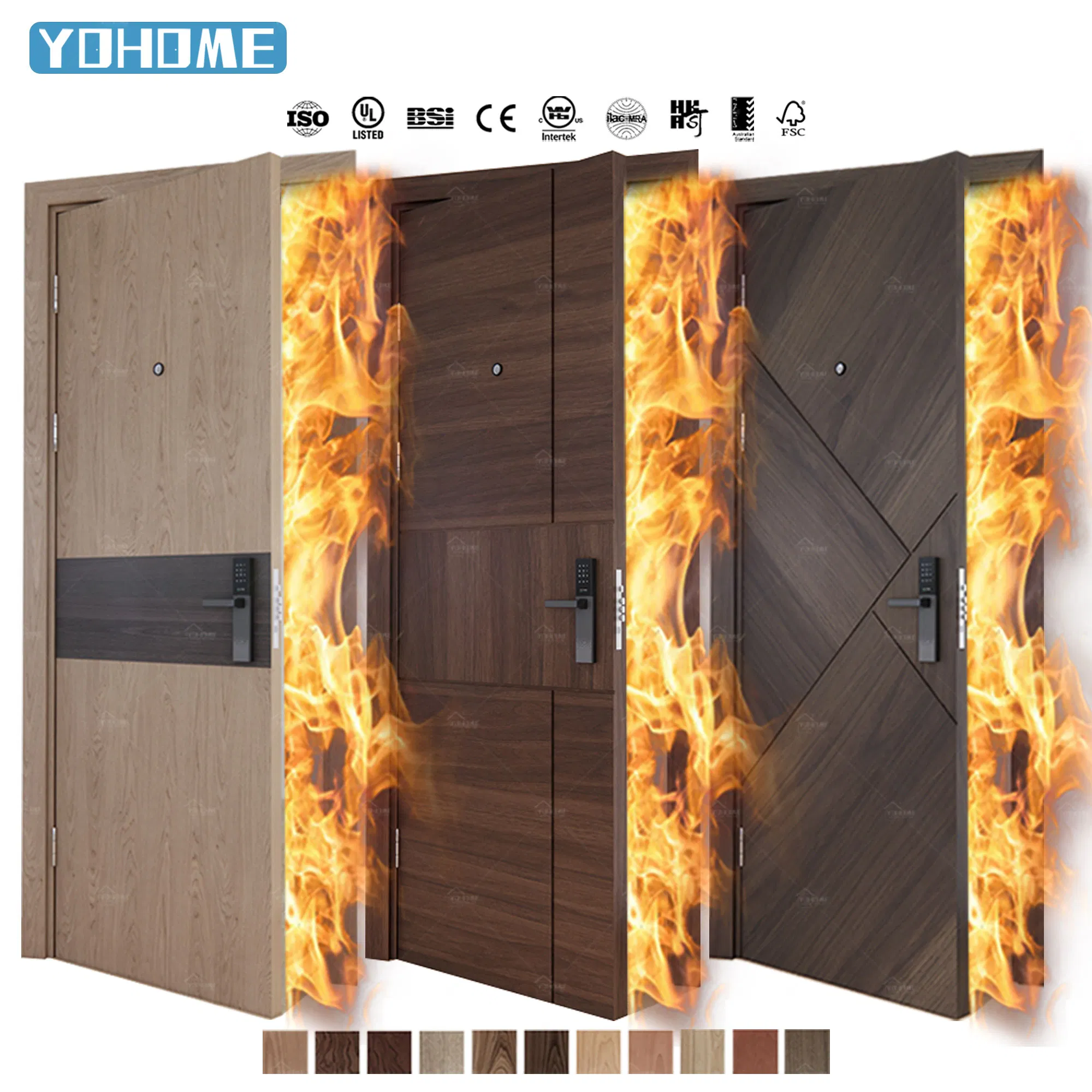 American Hotel Apartment Wood Fireproof Doors Modern Wooden 20 45 60 Minute Fire Rating Residential Door 0.8*2.1 Fire Door