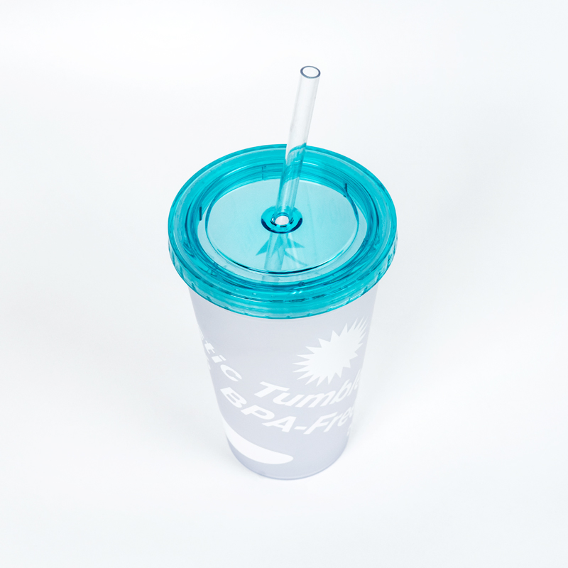 Custom Logo 16oz 24oz Reusable Plastic Travel Coffee Mug Double Wall Insulate Clear Acrylic Tumblers with Straw and Lid