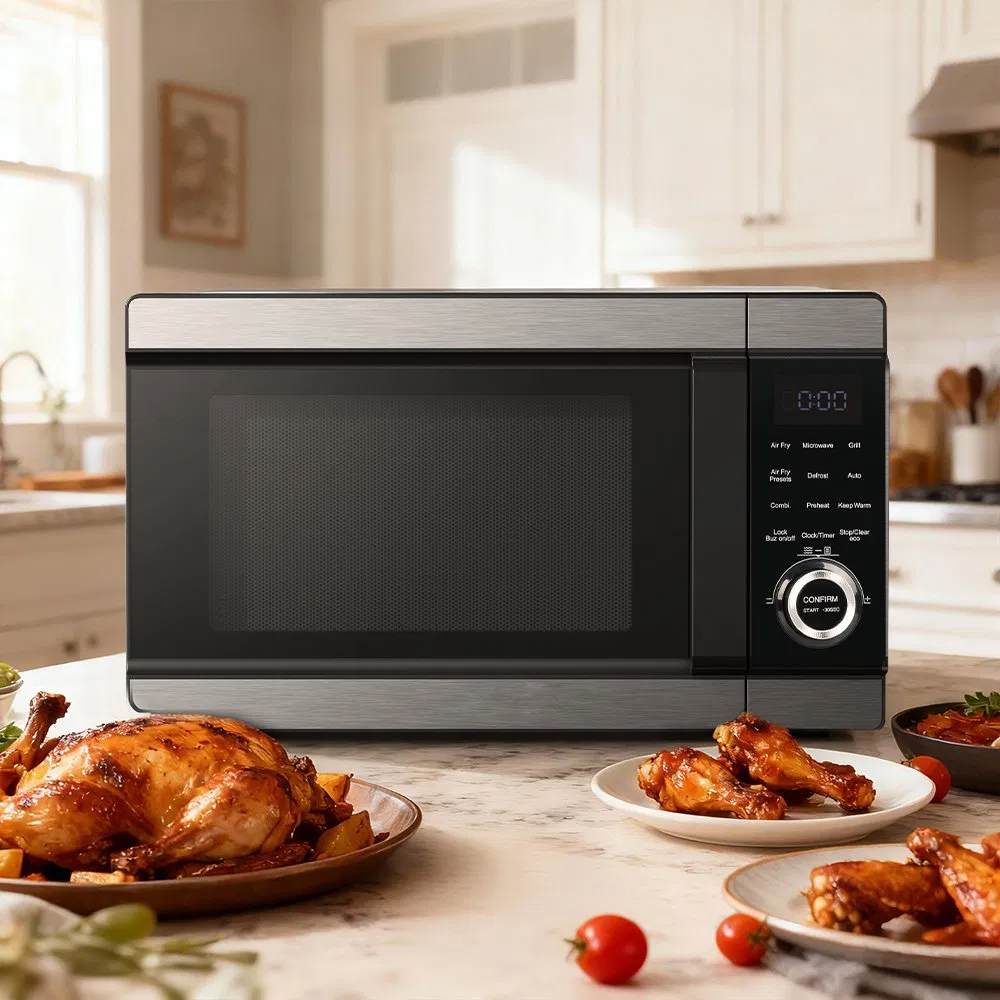 28-Liter Electric Power Grill Smart Digital 900W True Microwave Oven with Air Fryer