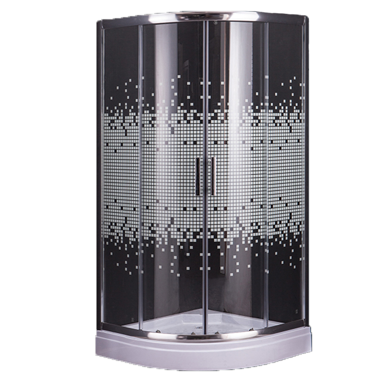 Tempered Glass Frame Black Shower Cabin with Mosaic Pattern Door