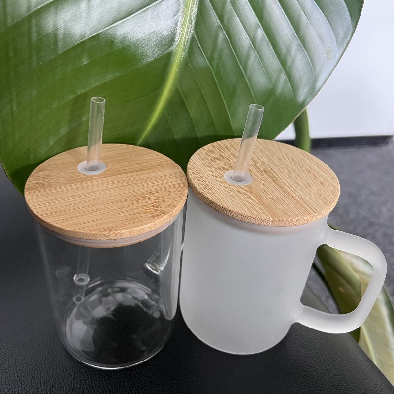 Стеклянная кружка с бамбуковой крышкой 500 мл