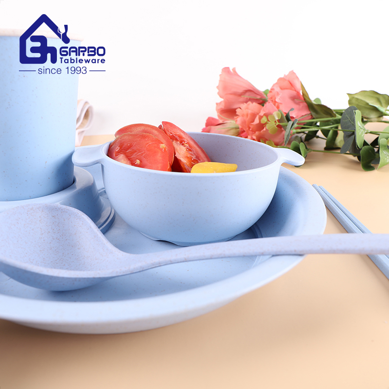 Wholesale Restaurant Plastic Cheap Colored Wheat Straw 5PCS Dinner Serving Set