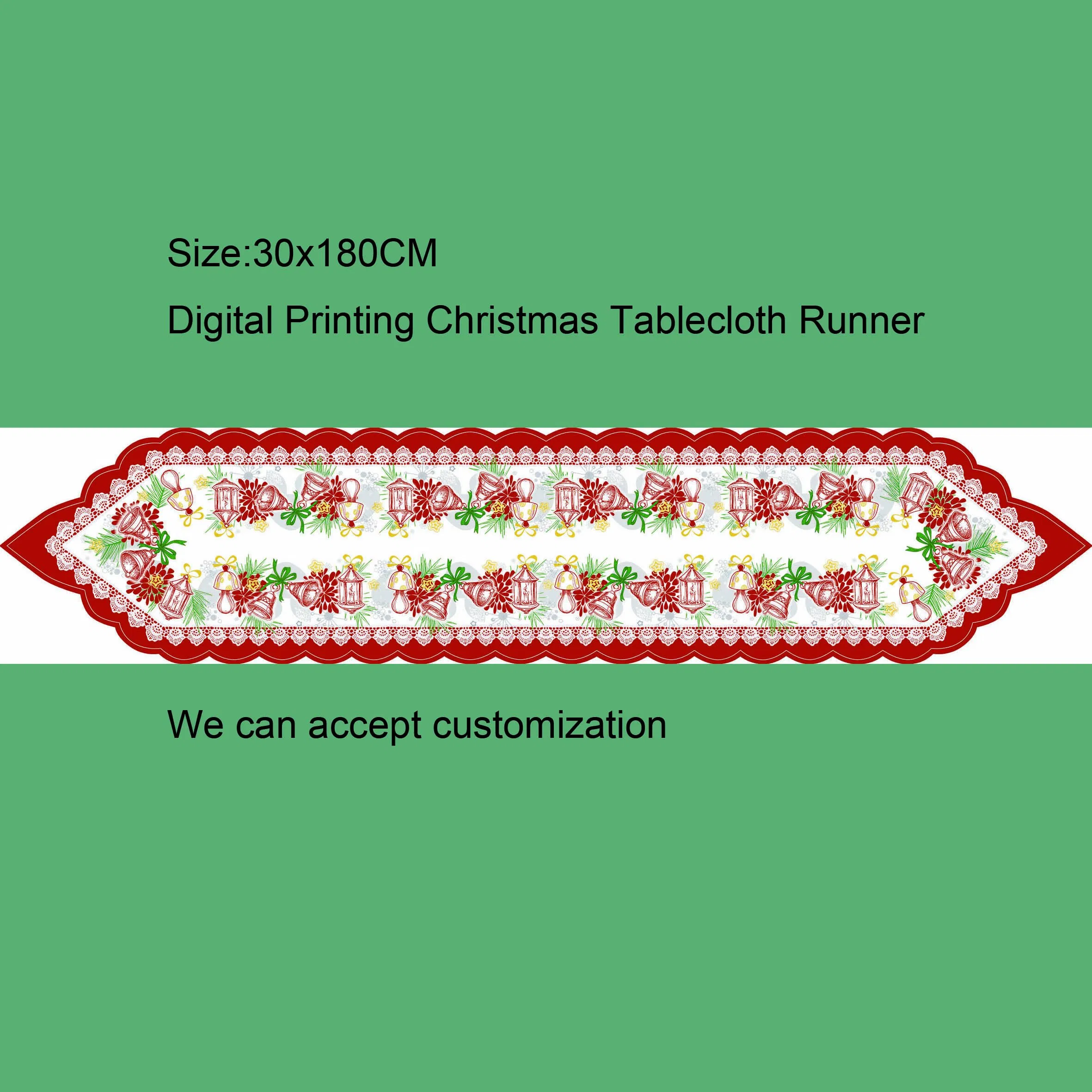 Bell Lamp Light Design and Lace Christmas Table Runner