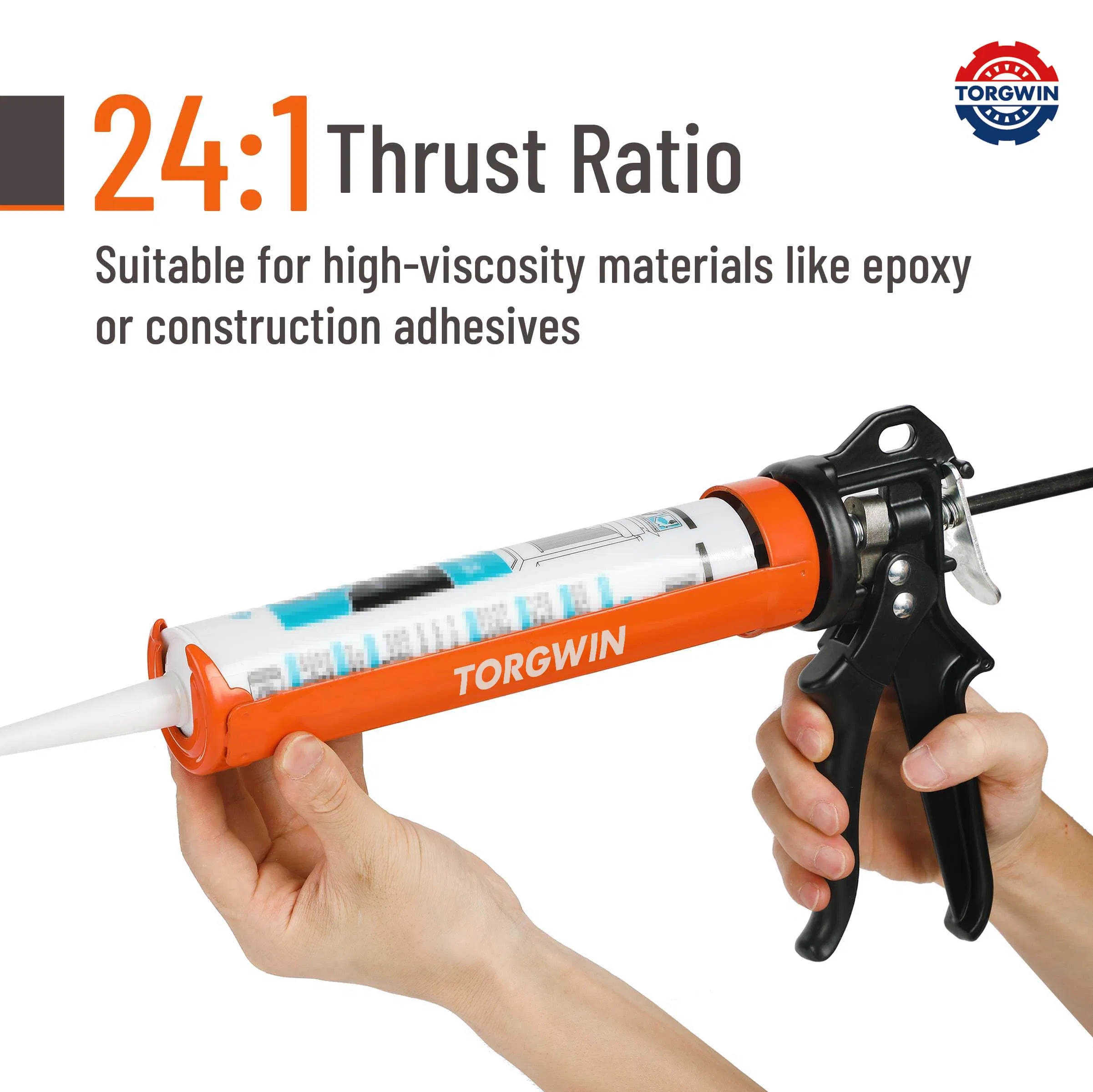 Caulking Gun, 24: 1 High Thrust Ratio, Orange, Caulking Tool Gun