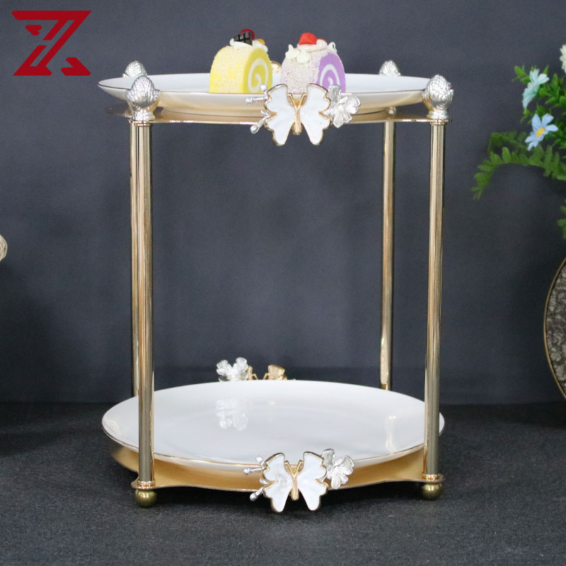 Cheap Price Sale Plated Metal Stand Ceramic Cake Display Shelf Living Room Tea Table Fruit Tray Display