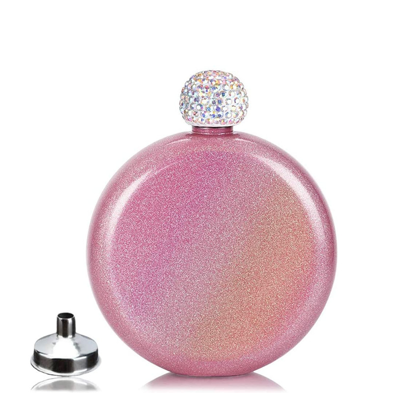 Shining Rhinestone Cap Stainless Steel Pretty Glitter Coating Whiskey Flasks