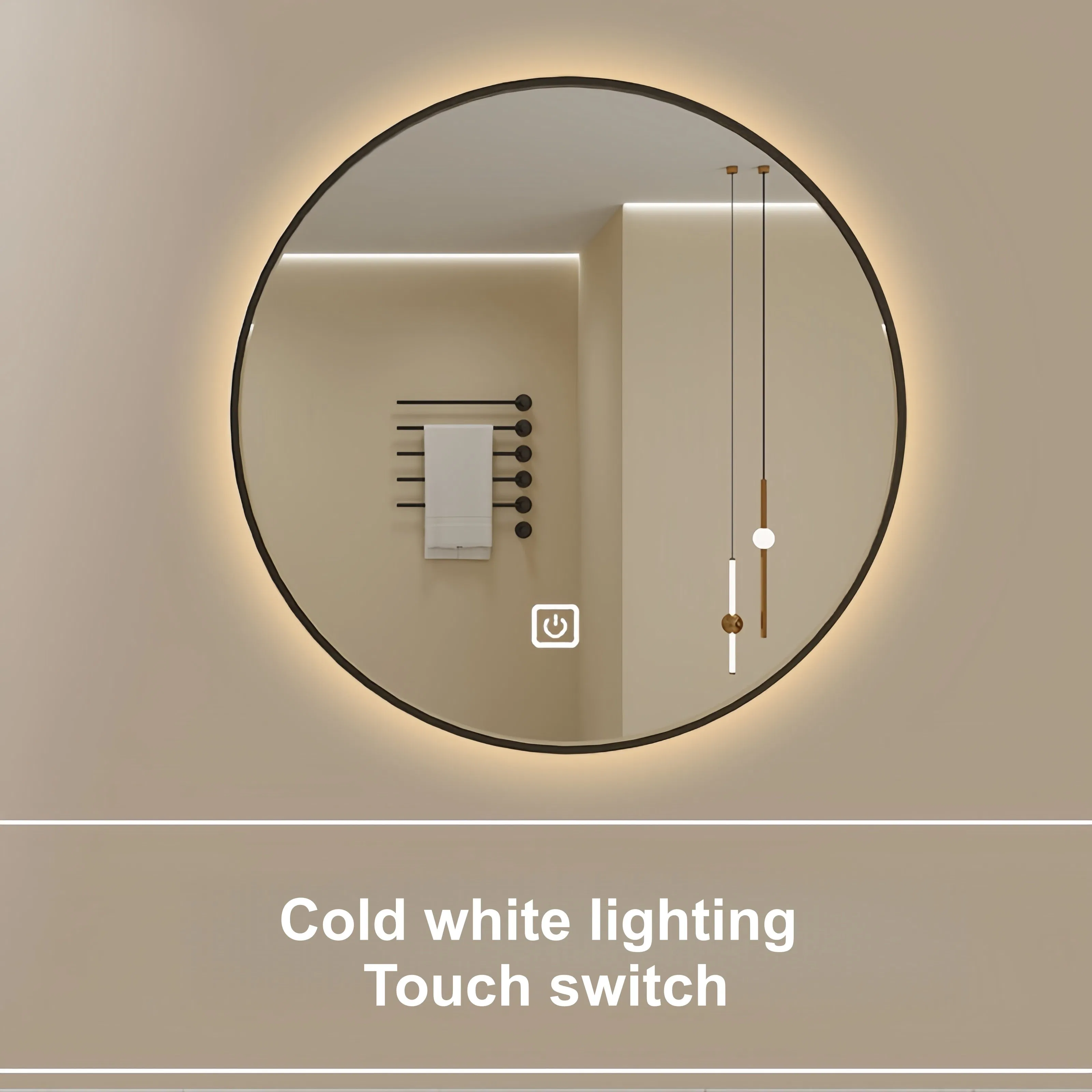 Smart Water Proof Round Shape Framed Wall Bathroom LED Mirror with Anti-Fog