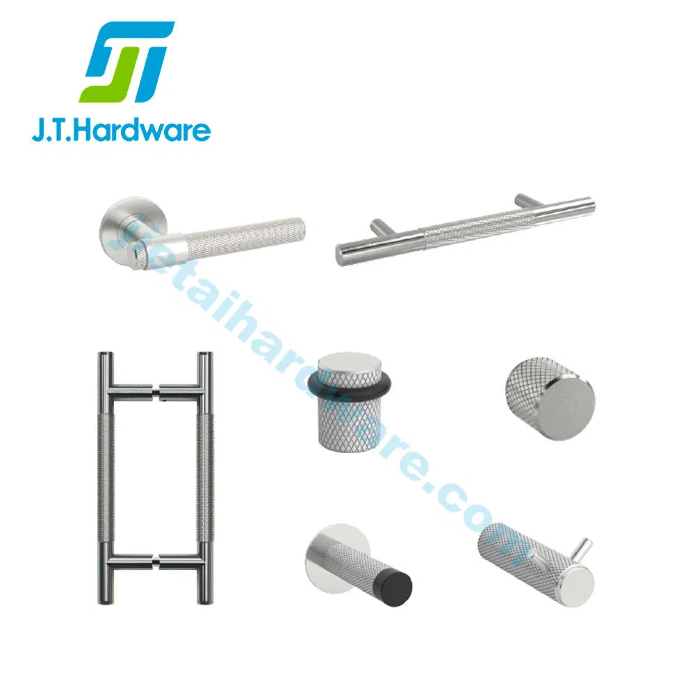 Stainless Steel Knurled Texture Handle Series Knobs Door Stoppers Robe Hook Wooden Door Hardware