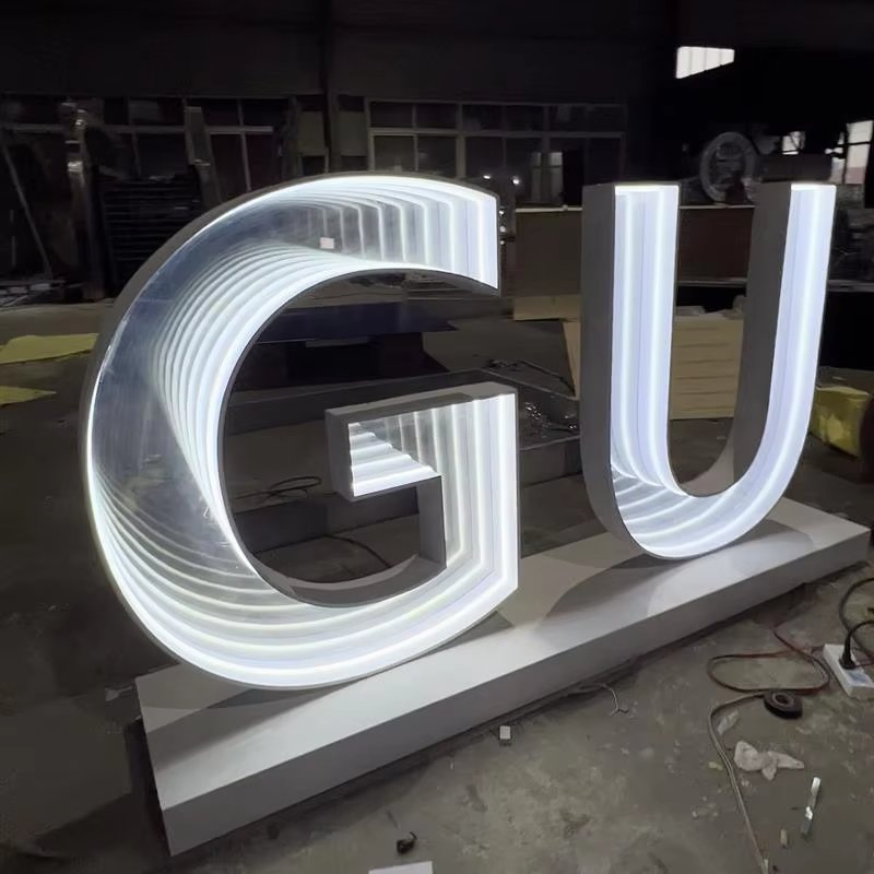 Customized Letter Logo Wall Hanging 3D Infinity Abyss Abyssal Mirror Advertising LED Letter Magic Signage Alphabet