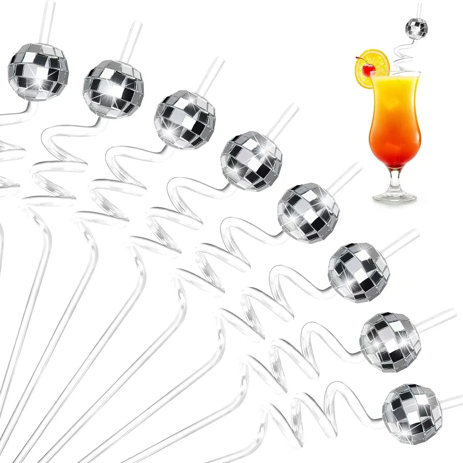Plastic Straw Disco Mirror Ball Shape Spiral Straw Party Product Decoration Can Be Customized