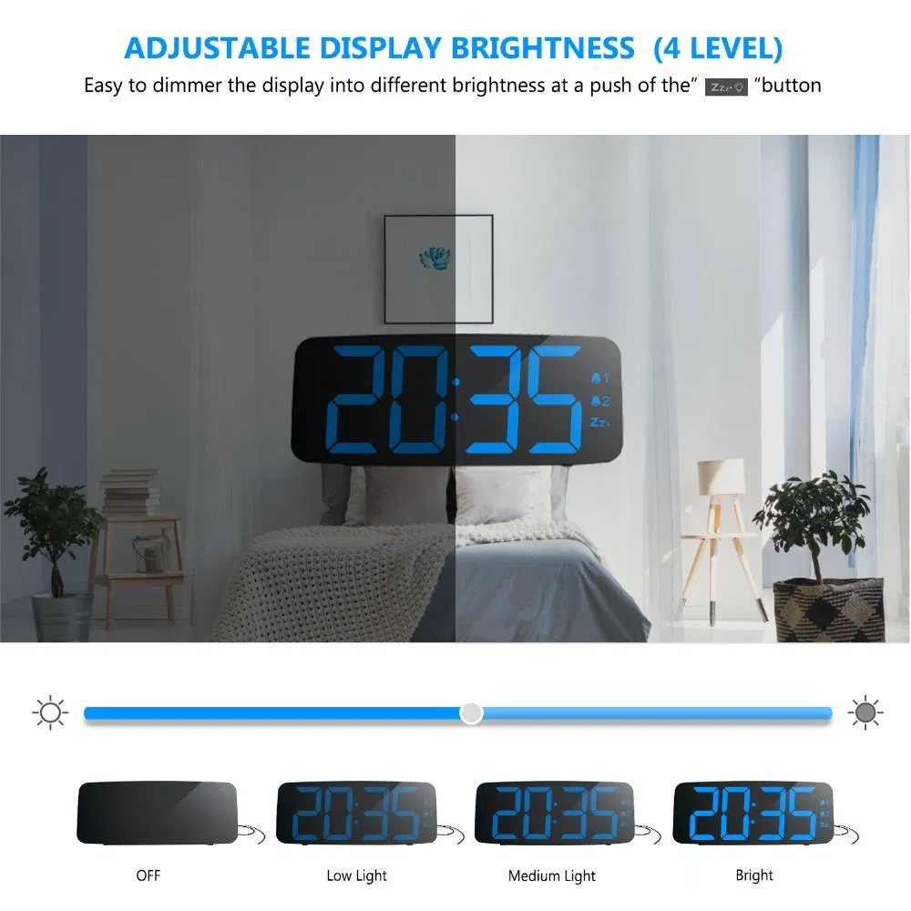 Portable Blue Digital Alarm Clock Radio with Night Light