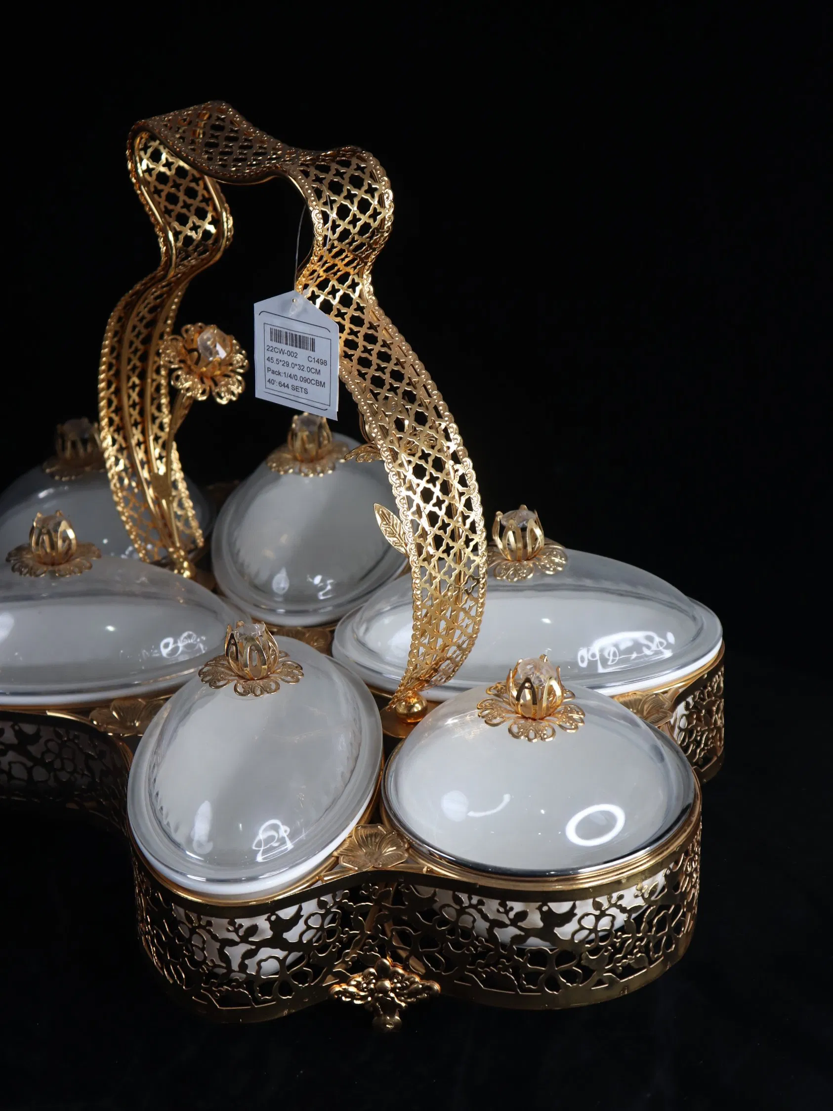 China Wholesale Market Gold Plated Iron Tray with Plastic Bowl Set Candy Tray