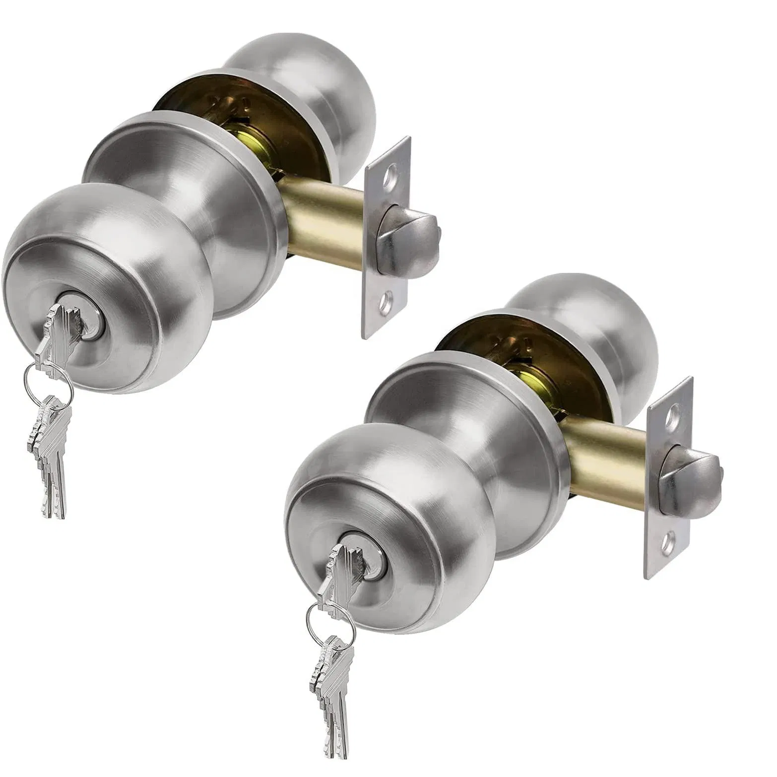 Stainless Steel Round Door Knob Lock with Keys Lock for Bedroom