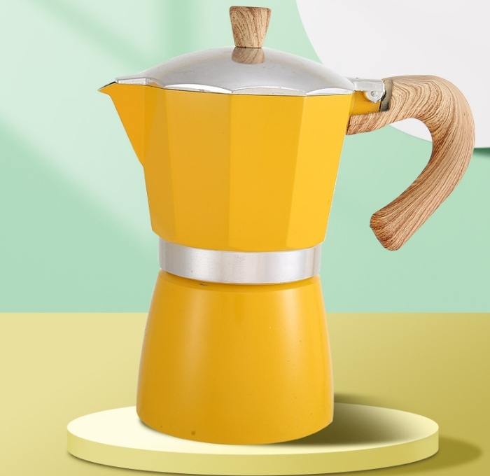 Hot-Selling European Style Espresso Coffee Maker Stainless Steel Pot Wooden Patterned Espresso Maker