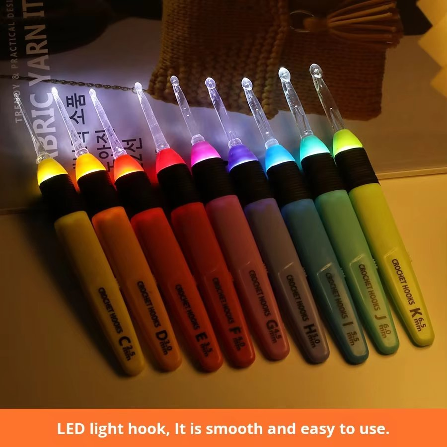 LED Crochet Hooks Kit 9 Colorful Light-up Needles for Knitting and Sewing