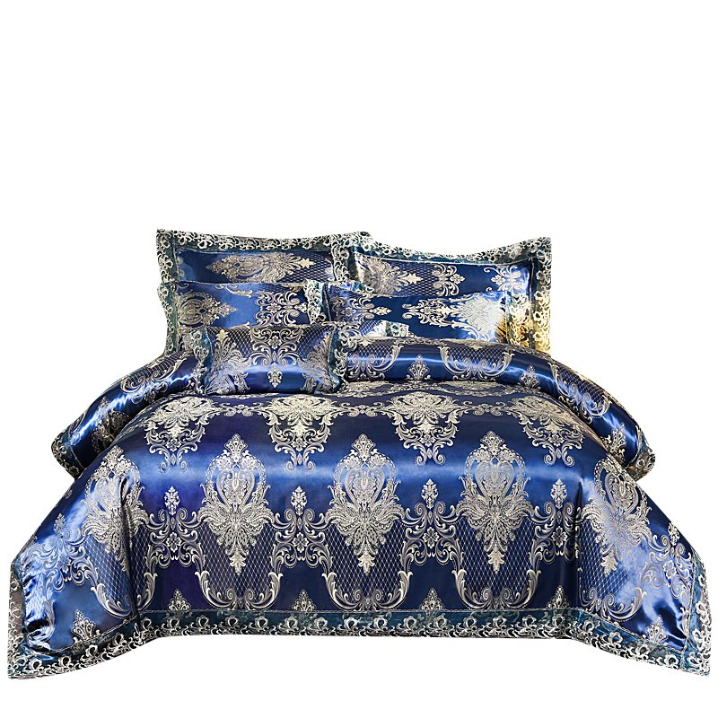 Jacquard Comforter Satin Stripe Bedsheet 4 PCS Bedding Set Quilting Bed Linen
