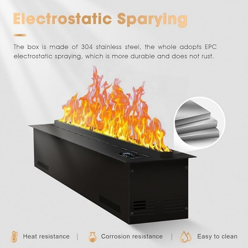 32inch Stainless Steel Smart 3D LED Flame Effect Built-in Electric Fireplace APP-Controlled