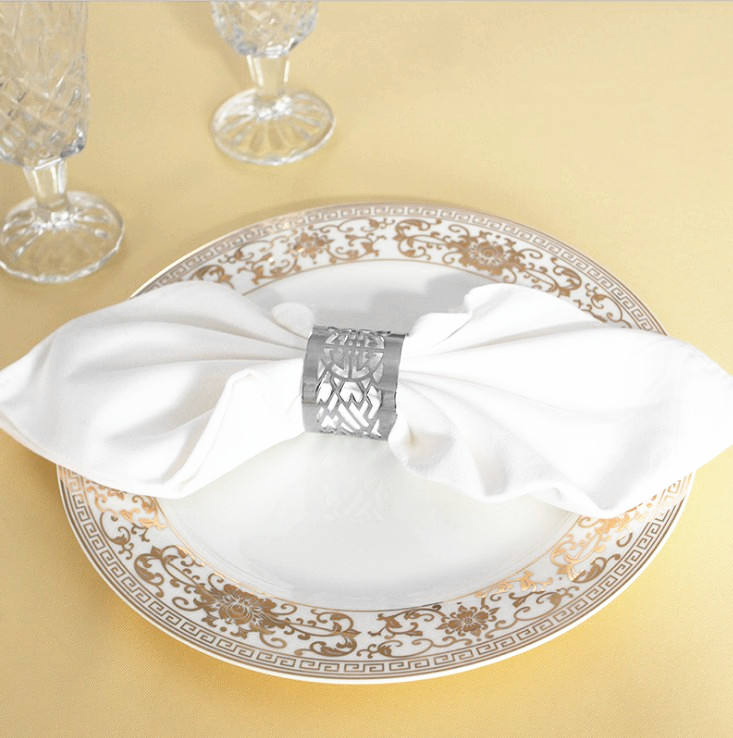 White Linen Breathable with Solid Color Satin Band Napkin 100% Organic Cotton Woven Satin Napkin Fabric