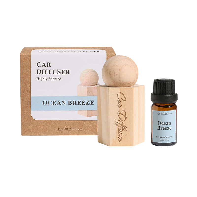 Compact Wooden Car Fragrance Diffuser with Refillable Oil Bottle