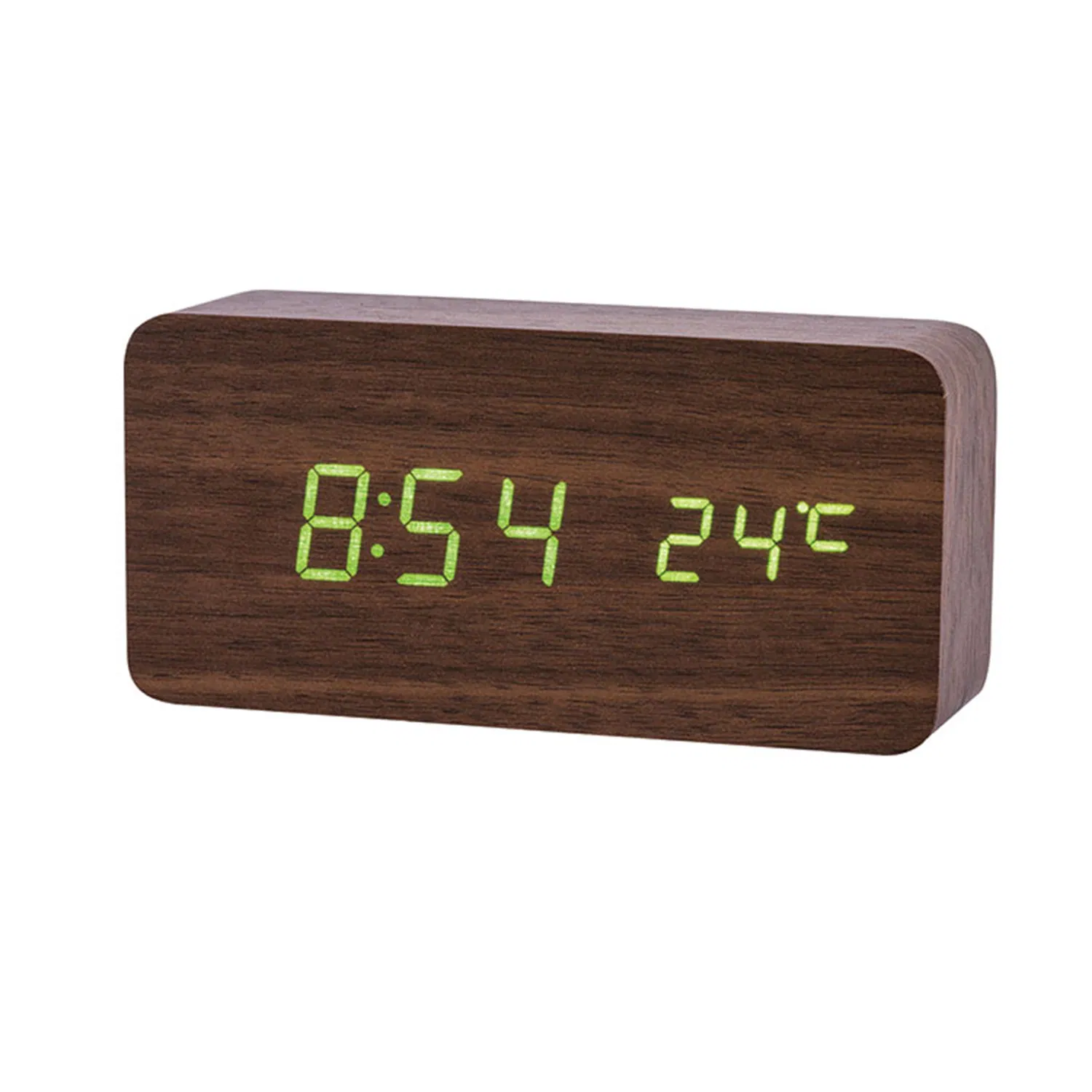 Gift Electronic Alarm Table Clock Temperature Display Voice Control Eco Friendly Wood Clock