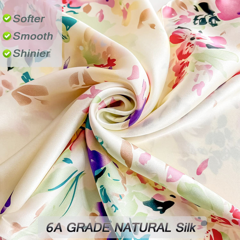 6A Grade Mulberry Silk Pillowcase for Hair and Skin Soft Cooling Both Sides Natural Slip Silk, Floral Print with Zipper