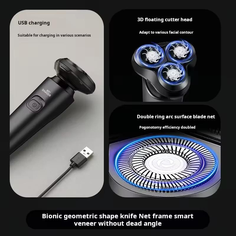 2024 Rechargeable Face Hair Removerwaterproof Rotary Razor Beard Nose Hair Trimmer Electric Shaver for Men