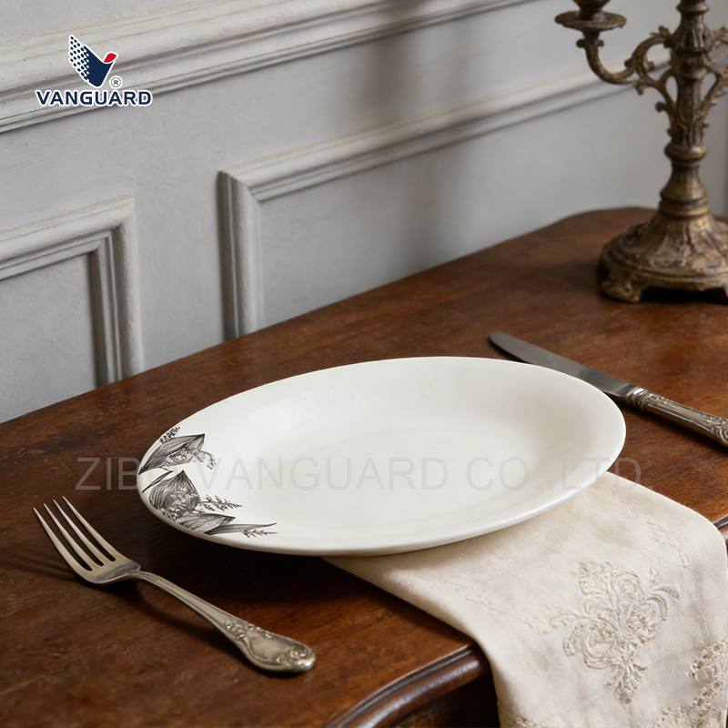 High Quality Porcelain Oval Dinnerware White Custom Printing Ceramic Salad Plate