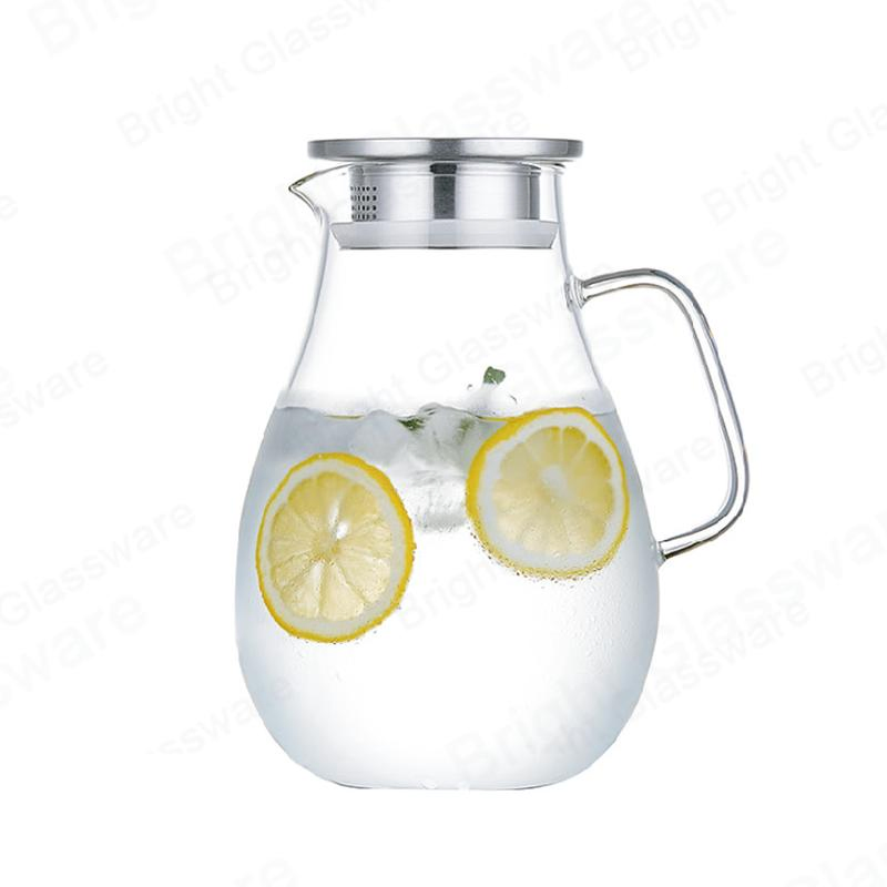 Transparent Heat Resistant Water Glass Pitcher with Stainless Steel Filter Lid