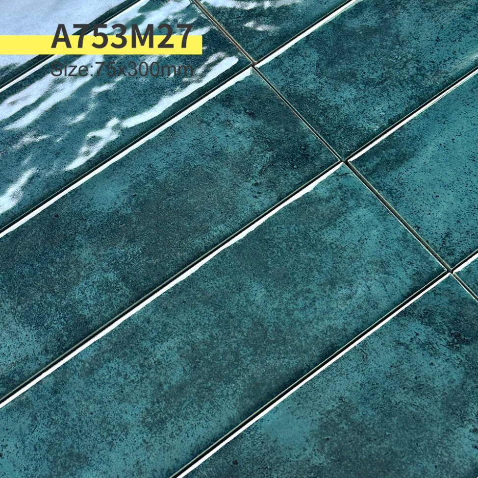 75*300 mm Solid Small Glossy Green Color Porcelain Wall Tiles for Personalized Home Decoration