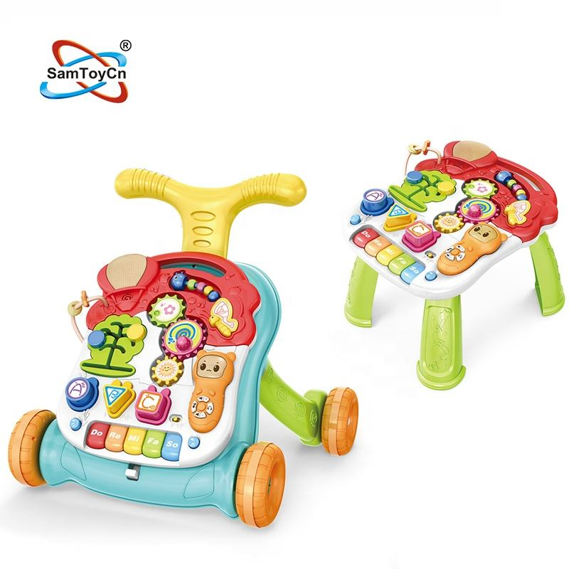 New 5 in 1 Multifunctional Funny Music Sound Effect Toddler Learning Table Adjustable Baby Strollers Walker