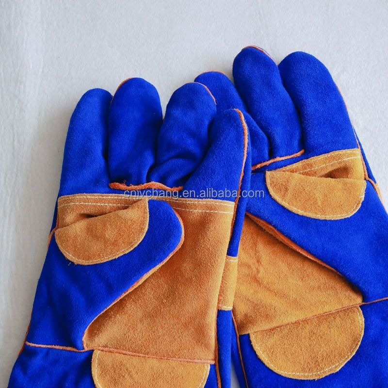 Premium Blue Cowhide Heat Resistant BBQ Gloves for Baking