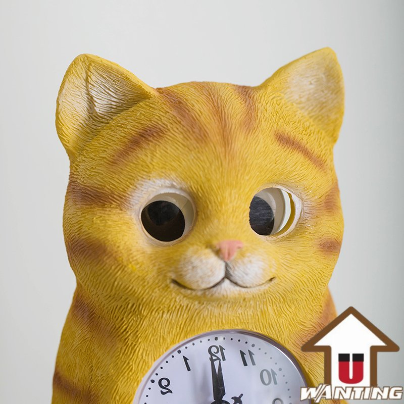 High Quality Wall Art Deco Animal Cat Pendulum Clock Office Resin Gift