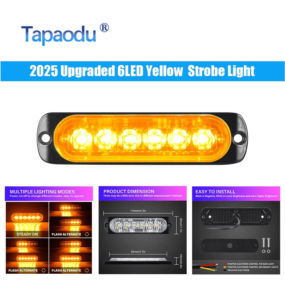 Желтая светодиодная мигалка 6LED, 12-24В, CE RoHS