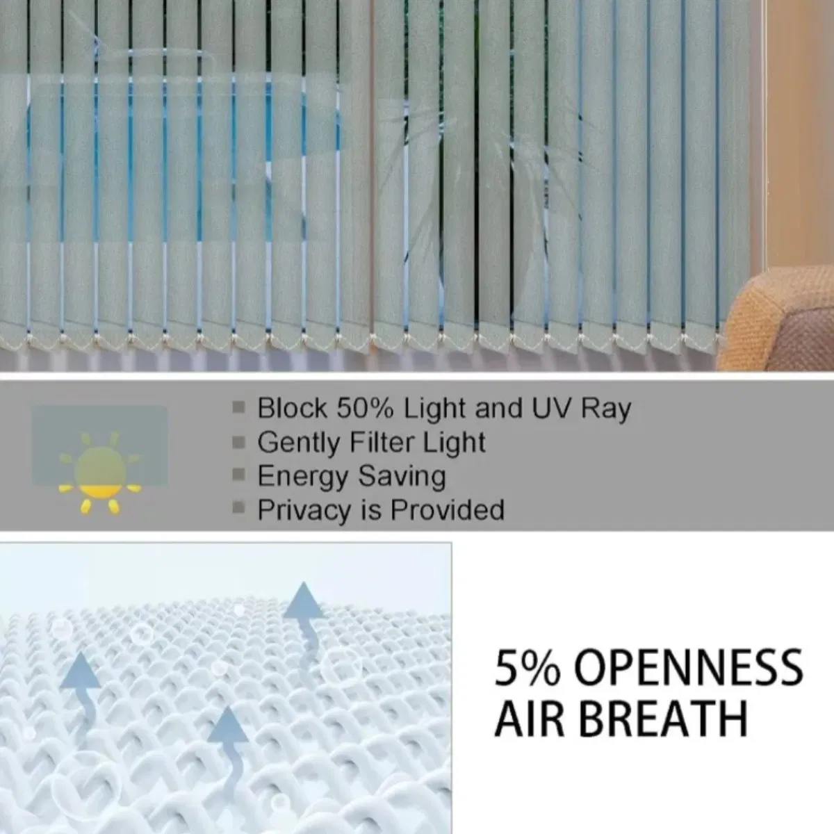 Customized Large Vertical Sheer Blinds Decorative Indoor Manual Blind for Home