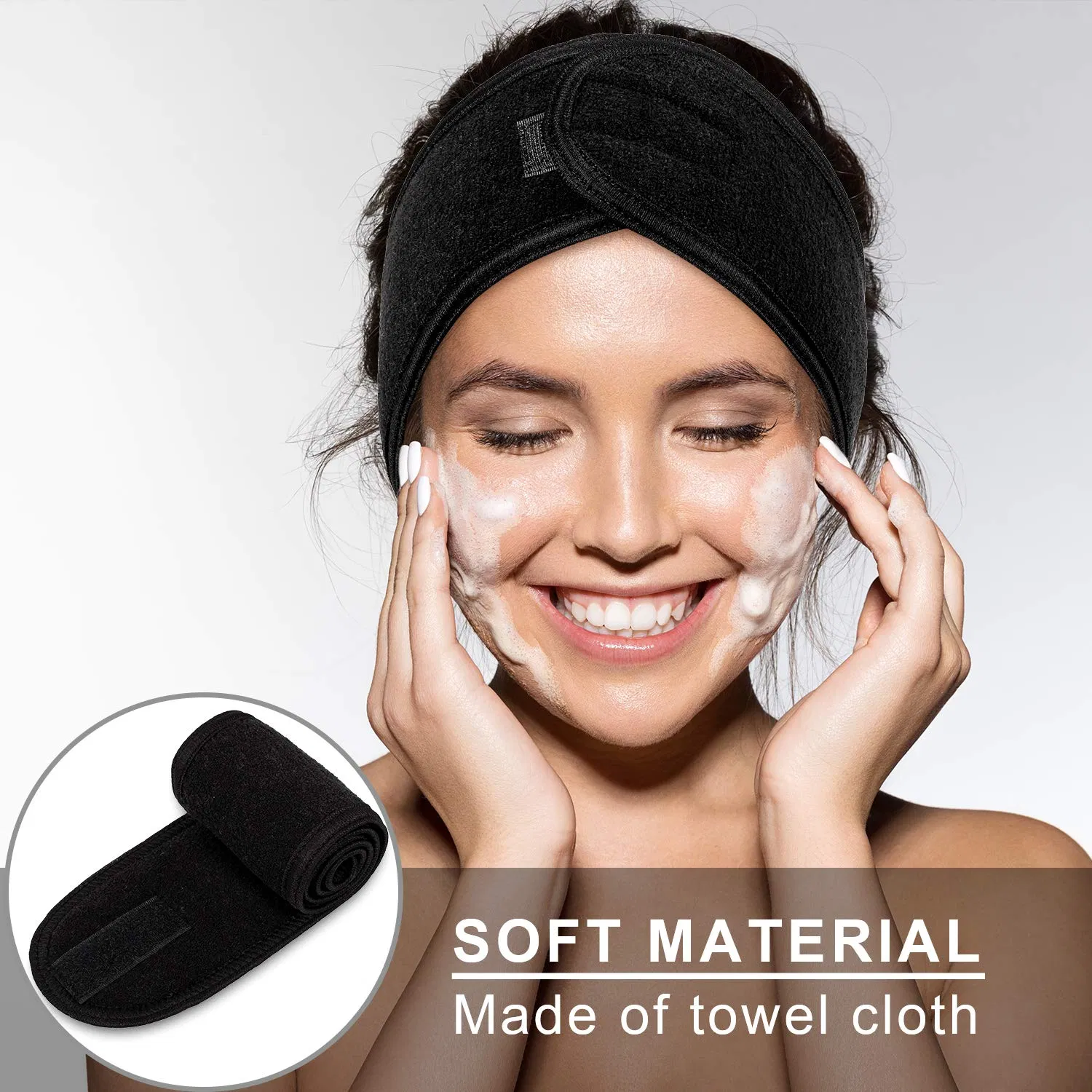 3 PCS SPA Facial Headband Make up Wrap Head Terry Headband Adjustable Towel